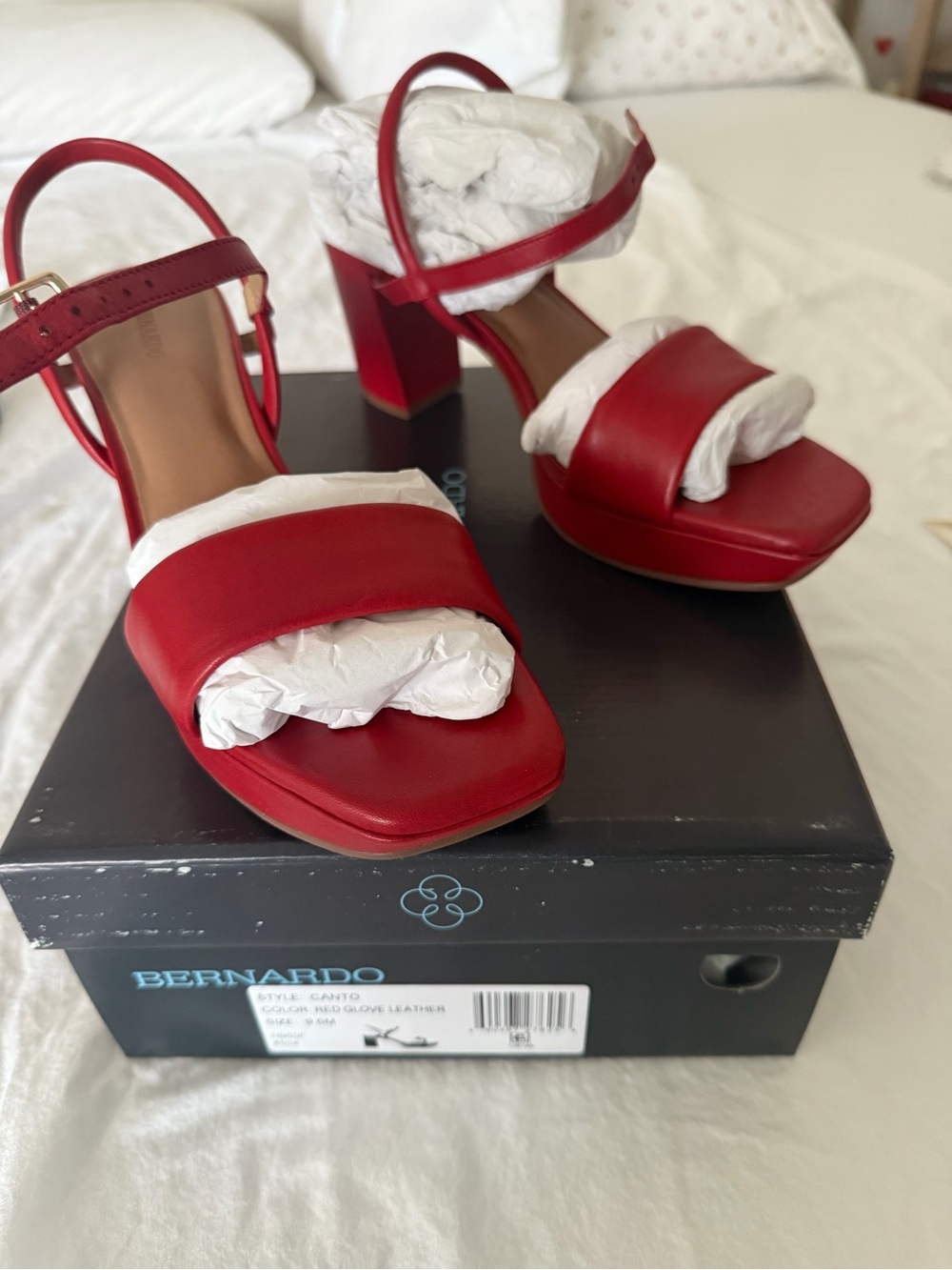 Bernardo Red Strappy Block Heel Sandals